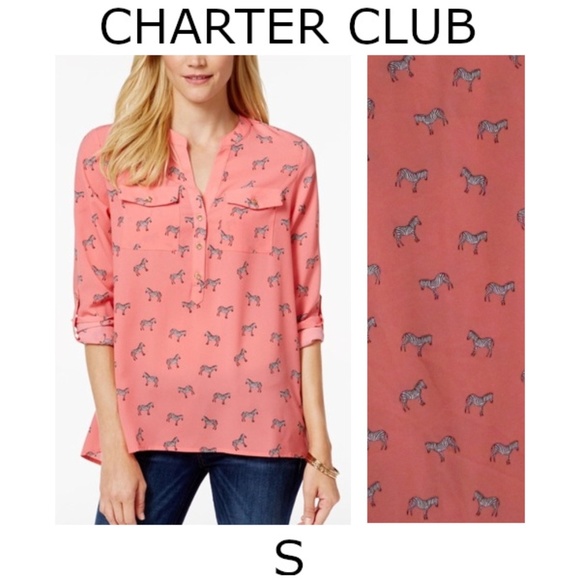 Charter Club Tops - Never Worn! Zebra Animal Print Top Roll Up Sleeves